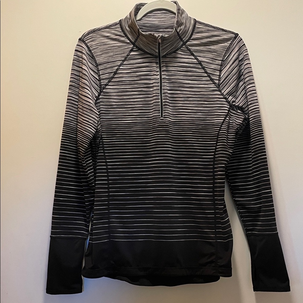 Kirkland Black white Striped thumb hole Half-Zip Pullover Stretchy shirt large